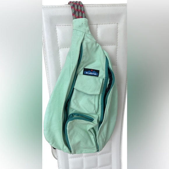 Seafoam canvas rope bag -well used - Picture 1 of 14